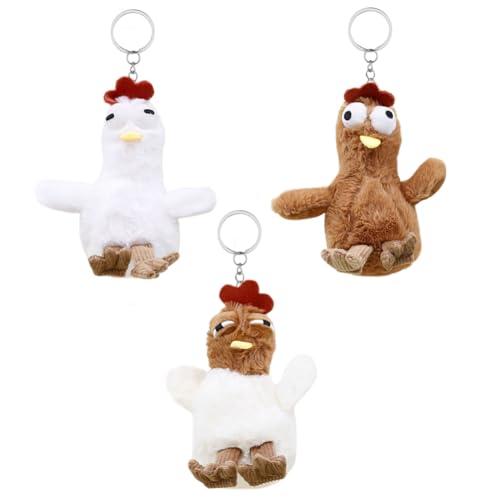 XNAUVOI 3 pcs Lustige Küken Stofftiere, Spucke Blase Quietscht Huhn Spielzeug, Süße Plüsch Huhn Schlüsselanhänger Huhn Kuscheltier Puppe, Anti Stress Spielzeug für Menschen mit ADHS, OCD von XNAUVOI