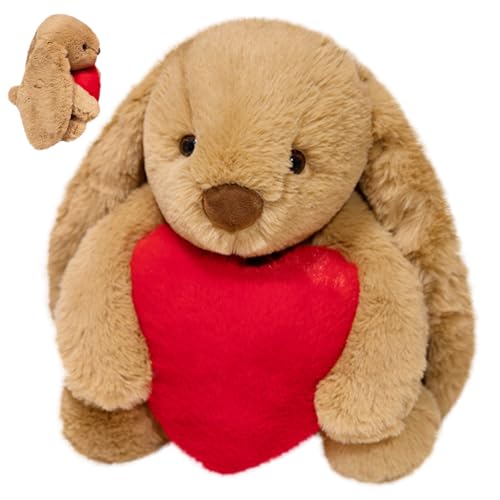 XNAUVOI 30 cm Kaninchen Tier Puppe, Hase Kuscheltier mit Herz Rot, Kaninchen Stofftier Plüschtier Spielzeug Plüschkaninchen, Kaninchen Plüsch Kinder Valentinstag Weihnachten Geburtstag Geschenk von XNAUVOI