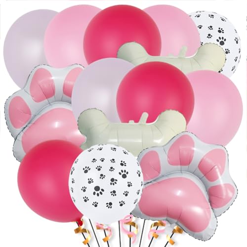 XNAUVOI Hunde Party Luftballons Hunde Folienballons Dekoration Große Knochenform Rosa Hundepfoten-Form Ballons für Haustiere Hundewelpen Geburtstagsparty Kindergeburtstag Partydeko Luftballons von XNAUVOI