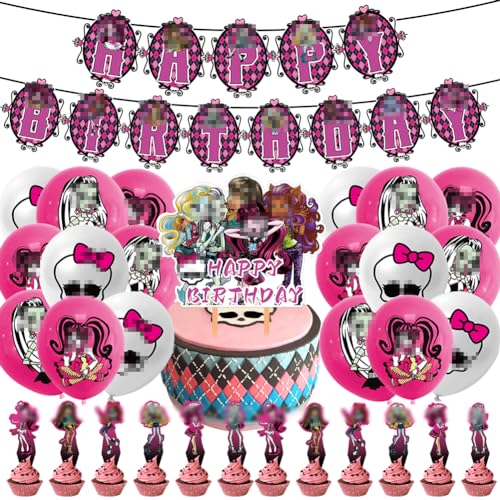 XNAUVOI Monster Doll Geburtstagsdeko Luftballons 32pcs Monster Luftballons Themen Party Dekorationen Kuchen Topper für Kinder Monster Doll Thema Geburtstags Dekorationen Mädchen Junge Partyzubehör von XNAUVOI