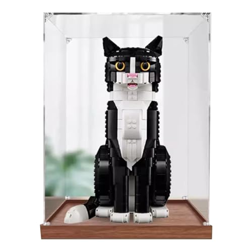 Acryl-Display-Box, kompatibel mit Lego 21349 Katze Modell, selbst montieren klaren Staub Schrank, Sammler-Organisator (nur Box) (2 mm Wood Color) von XNDSGJU