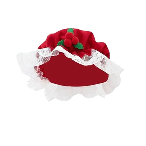 XNHIU Mrs. Claus Hut Kostüm Weihnachtsmann Mop Cap Red Berry Bonnet Hut Spitze Weiß Trim Hut Weihnachten Kostüme Requisiten für Weihnachten Party von XNHIU