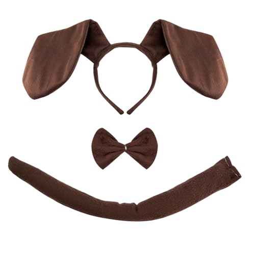 XNIVUIS 3 Stück Hundekostüm,Hundeohren und Schwanz Fliege,Kinderhundekostüm,Hundeohren Fancy Dress für Erwachsene Kinder Tierkostüm Zubehör Halloween Cosplay Kindershow(3 PCS) von XNIVUIS