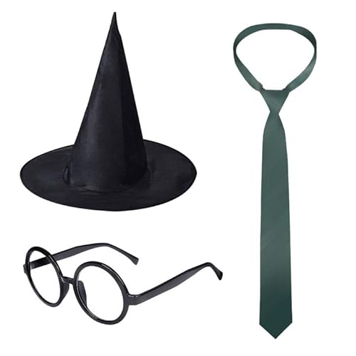 XNIVUIS 4 Stück Zauberer Krawatte Brille Kostüm für Jungen Mädchen, Zauberer Kostüm, Brille Krawatte Kostüm für Cosplay Kostüme Accessoires Set,Cosplay Karneval Verkleidung Geburtstag Party von XNIVUIS