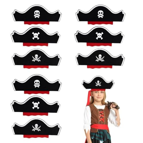 XNIVUIS 9 Stück Piratenhut für Kinder Piraten Hut für Kindergeburtstag für Jungen Mädchen, Filz Piratenhut Piraten Kostümzubehör Pirat Accessoires für Halloween, Piraten-Mottopartys, Cosplay von XNIVUIS