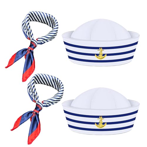 XNIVUIS Captain Matrosen-Kostüm-Set, gestreift, Matrosenmütze und Schal, Yachtkapitän-Mütze, Seemannskappe, Einheitsgröße, marineblaues Outfit, Verkleidungsparty für Damen und Herren, Kostümzubehör von XNIVUIS