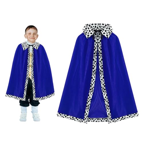 XNIVUIS König Umhang Kinder Prinz Umhang Königsmantel Samtumhang für Jungen Mädchen, König Königin Cosplay Kostüm Kinder 80cm Blauer Umhang für Karneval, Halloween, Maskerade (Blue) von XNIVUIS