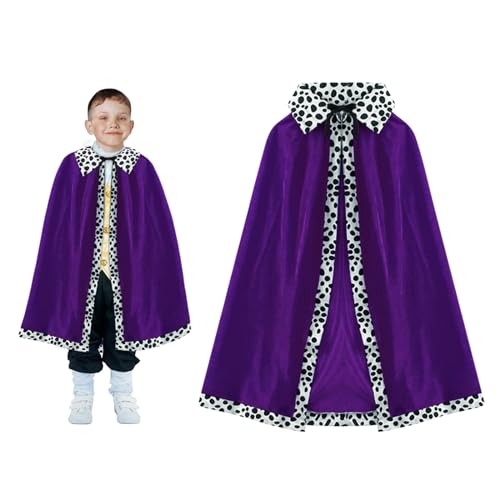 XNIVUIS König Umhang Kinder, Prinz Umhang Samtumhang Königsmantel für Jungen Mädchen, König Königin Cosplay Kostüm Kinder 80cm Lila Umhang für Karneval, Halloween, Maskerade (Purple) von XNIVUIS