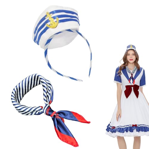 XNIVUIS Seemann Kostüm Zubehör,Matrosemütze Haarreif und Schal-Set,Matrosen Kostüm,Party Outfit Accessoire,Matrosen-Accessoires für Damen und Herren, Ostern, Halloween, Weihnachten(2 Stück) von XNIVUIS