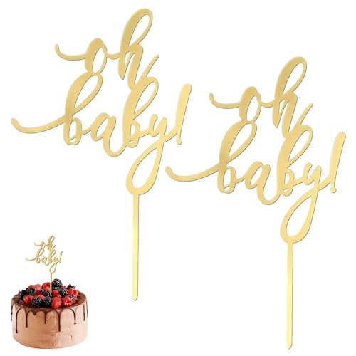 XNIVUIS 2 Stück Cake Topper Tortendeko Kuchen Deko, Wiederverwendbarcake Acryl Tortendeko Geburtstag, Kuchendeko Torten, Topper Tortendeko Geburtstag für Babyparty Jubiläen Party Dekoration (Gold) von XNIVUIS