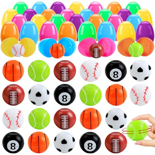 XOYTN 24 Ostereier gefüllt mit Fußball-Spinnball, 6 Stile, Mini-Oster-Fidget-Bälle, lustige Oster-Spinner, Fußballbälle für Kinder, Osterkörbe, Ostereiersuche, Oster-Partygeschenke von XOYTN