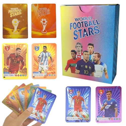 55 Stück World Cup Fußball Star Karte, XPJBKC Bunte Fussballkarten UEFA Champions League Karten Fußball Sammelkarte, World Cup Trading Cards für Fans,Kinder,Teenager, Erwachsene von XPJBKC