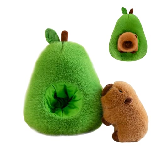 XPJBKC 2 in1 Capybara Kuscheltier, 35CM Capybara in Avocado Plüschtier, Niedlich Avocado Plüschtier, Abnehmbare Capybara, Cute Plushies, Super Weiche Gefüllte Spielzeug Plüsch für Home Deko Kinder von XPJBKC