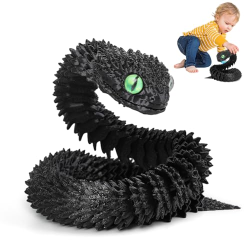 XPJBKC 3D Gedruckte Schlange Spielzeug, 40 cm Flexible Schlangen Fidget Toys, 3D Gedruckte Tiere Spielzeug, 3D Gedruckte Kunststoff Schlangen für Büro und Zuhause Dekorationen (Schwarz) von XPJBKC