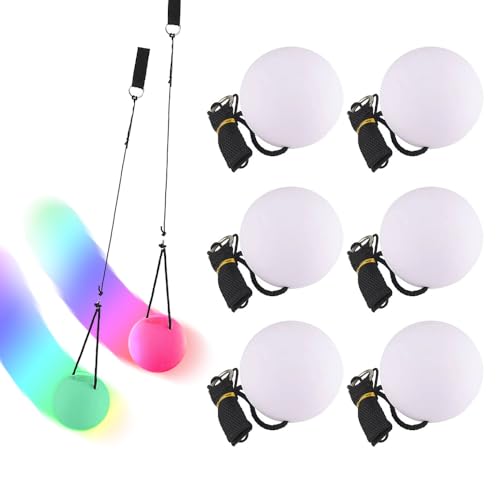 XPJBKC 6 Stück LED Poi Bälle, Leuchtende POI Jonglierbälle, Soft Spinning Jonglierbälle mit Regenbogen Farben, Jonglierbälle mit verstellbaren Doppelschlaufen-Leinen, für Anfänger und Profis von XPJBKC