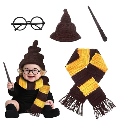 XPJBKC Baby Fotoshooting, 4 PCS Neugeborene Fotografie Requisiten Set, Baby Foto Requisiten mit niedlich Halloween Zauberer Hut Schal Zauberstab Brille Rahmen Häkeln XPJBKC Baby Fotoshooting, 4 PCS Neugeborene Fotografie Requisiten Set, Baby Foto Requisiten mit niedlich Halloween Zauberer Hut Schal Zauberstab Brille Rahmen Häkeln von XPJBKC