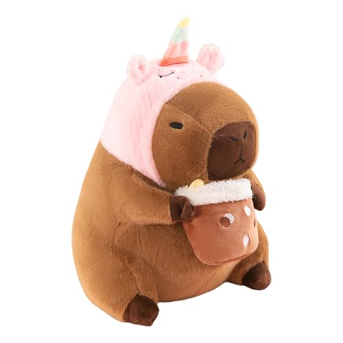 XPJBKC Capybara Kuscheltier, 30cm Capybara Plüschtier, Niedliche Capybara Plüschtier mit Rosa Einhorn Hut, Super Weiche Capybara Plush Toy, Kinder und Sammler von XPJBKC