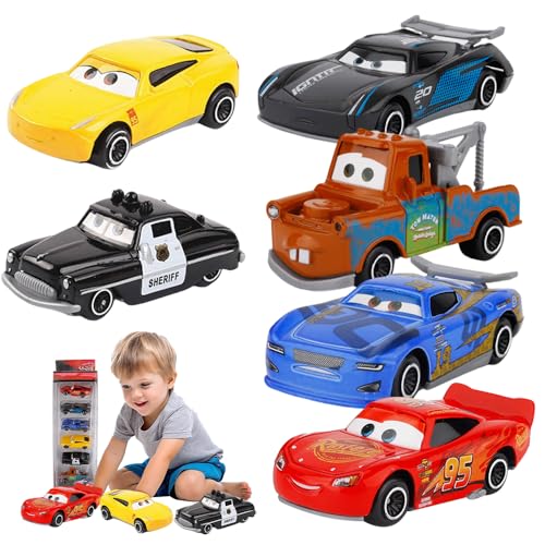 XPJBKC Cars Spielzeug, 6 Stück Cars Auto Spielzeugauto Set, Spielzeug Automodell aus Metall, Lightning Mc- Queen Auto, Mini Pull Back Cars Spielzeug, Kinderidee Spielfahrzeuge Toy Cars Autos von XPJBKC