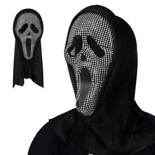 XPJBKC Ghostface Maske, Realistische Scary Scream Maske, Ghost Maske mit Diamant, Ghostface Kostüm für Kinder und Erwachsene, Ghost Face Mask für Karneval, Fasching und Halloween von XPJBKC