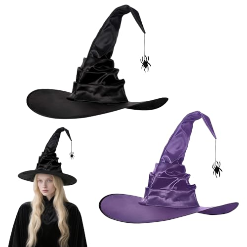 XPJBKC Hexenhut mit Spinne, 2 Stück magischer Zaubererhut, Plissee Spitzhut mit herunterhängender Spinne, Halloween Hexenhut Kinder, für Kostüm Halloween Party Dekoration XPJBKC Hexenhut mit Spinne, 2 Stück magischer Zaubererhut, Plissee Spitzhut mit herunterhängender Spinne, Halloween Hexenhut Kinder, für Kostüm Halloween Party Dekoration von XPJBKC