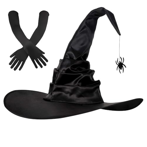 XPJBKC Hexenhut mit Spinne, Magischer Zaubererhut + Lange Handschuhe, Plissee Spitzhut mit herunterhängender Spinne & 45cm Stretchhandschuhe, Halloween Hexenhut Kinder, für Kostüm Halloween Party XPJBKC Hexenhut mit Spinne, Magischer Zaubererhut + Lange Handschuhe, Plissee Spitzhut mit herunterhängender Spinne & 45cm Stretchhandschuhe, Halloween Hexenhut Kinder, für Kostüm Halloween Party von XPJBKC