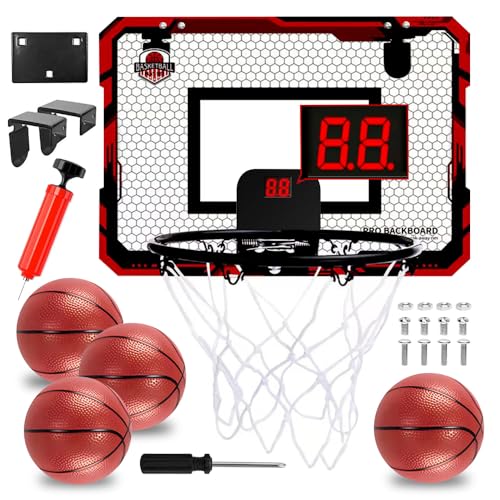 XPJBKC Basketballkorb Indoor, Basketball Korb im Zimmer, Mini Basketballkorb Kinder mit 4 Bällen und Punktefunktion, Basketballkörbe Wandmontage Basketball Hoop Spielzeug Geschenk für Jungen von XPJBKC