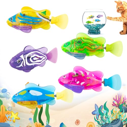 XPJBKC Robo Fish, 5 Stück Robofische mit Licht, Robo Fisch Badewanne Spielzeug Elektrisch, Schwimmende Roboter Fisch Spielzeug, Wiederverwendbare Roboter Fische Pool Spielzeug für Kinder Haustiere von XPJBKC