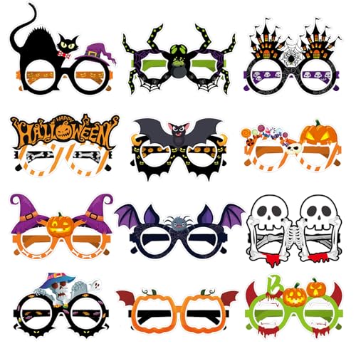 XQMMGO 12 Stück Halloween Papierbrillen, Halloween-Brillen, Partybrillen Set Halloween Accessoires, Karneval Halloween Party Deko Foto Requisiten (B-Stil) von XQMMGO