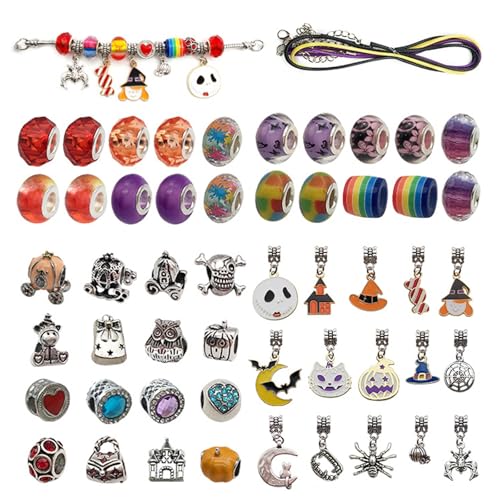 XQMMGO Halloween Armband Herstellungsset, Freundschaftsarmbänder Selber Machen, Charms Anfänger Dekorationen , Schmuck Basteln Mädchen, Schmuckset Mädchen, für Urlaub Halskette Armband von XQMMGO