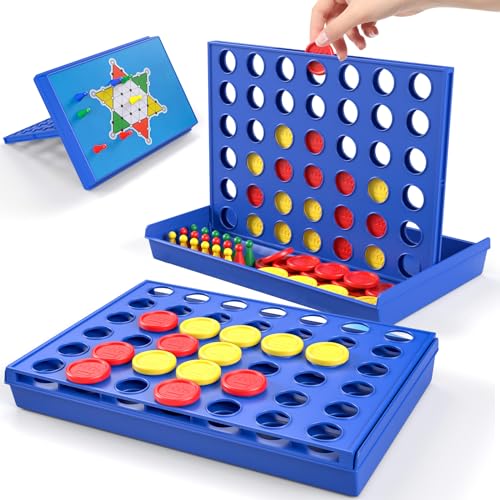 XQW 4 Gewinnt Kinder Brettspiel, Magnetische Halma Spiel, Reisebrettspiel Strategiespiel für 2-4 Spieler,Gesellschaftsspiele Familie für Kinder ab 4 5 6 + Jahre von XQW