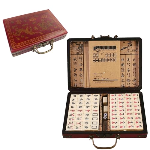 XQZMD Mini Mahjong Set, weiß graviertes chinesisches Mahjong-Spielset mit Box, 144 + 2 Spielsteinen, 2 Würfeln, tragbare komplette Majong-Spielsets für Spiele im chinesischen Stil von XQZMD