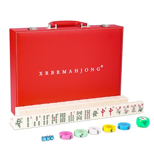 XRBR Chinesisches Mahjong-Set, 146 nummeriertes Melamin, 40 mm, großes komplettes Mah Jongg-Set mit Tragetasche (Elfenbeingelb) von XRBR