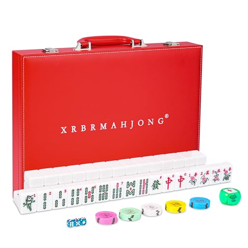 XRBR Chinesisches Mahjong-Set, 146 nummeriertes Melamin, 40 mm, großes komplettes Mah Jongg-Set mit Tragetasche (weiße Jadefarbe) von XRBR