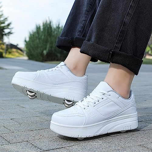 XRDSHY schuhe mit rollen für Kinder, Skateboardschuhe Sportschuhe Jungen Mädchen, 2 in 1 Multifunktionale Rollschuhe Outdoor-Laufschuhe, White-33 EU von XRDSHY