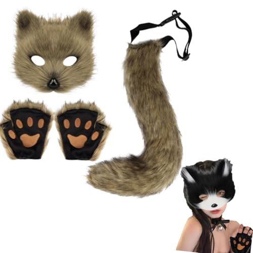 XRXRX Fuchs-Kostüm, Cosplay-Kostüm, pelzige Fuchsmaske und 7 Stile, langer Fuchsschwanz, Schlüsselanhänger, Halbgesichtsmaske, Katzenmaske und Schwanz, Set, für Erwachsene, Cosplay, Kostüm, Party, von XRXRX