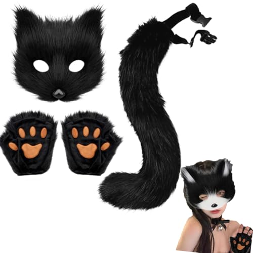 XRXRX Fuchs-Kostüm, Cosplay-Kostüm, pelzige Fuchsmaske und 7 Stile, langer Fuchsschwanz, Schlüsselanhänger, Halbgesichtsmaske, Katzenmaske und Schwanz, Set, für Erwachsene, Cosplay, Kostüm, Party, von XRXRX