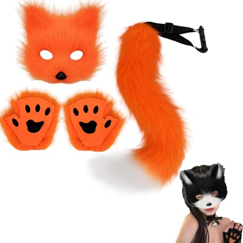 XRXRX Fuchs-Kostüm, Cosplay-Kostüm, pelzige Fuchsmaske und 7 Stile, langer Fuchsschwanz, Schlüsselanhänger, Halbgesichtsmaske, Katzenmaske und Schwanz, Set, für Erwachsene, Cosplay, Kostüm, Party, von XRXRX