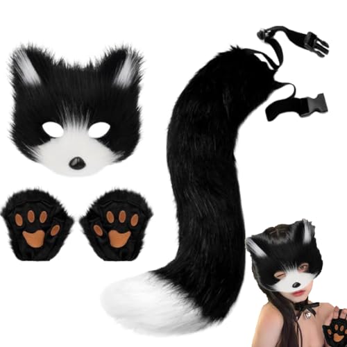 XRXRX Fuchs-Kostüm, Cosplay-Kostüm, pelzige Fuchsmaske und 7 Stile, langer Fuchsschwanz, Schlüsselanhänger, Halbgesichtsmaske, Katzenmaske und Schwanz, Set, für Erwachsene, Cosplay, Kostüm, Party, von XRXRX