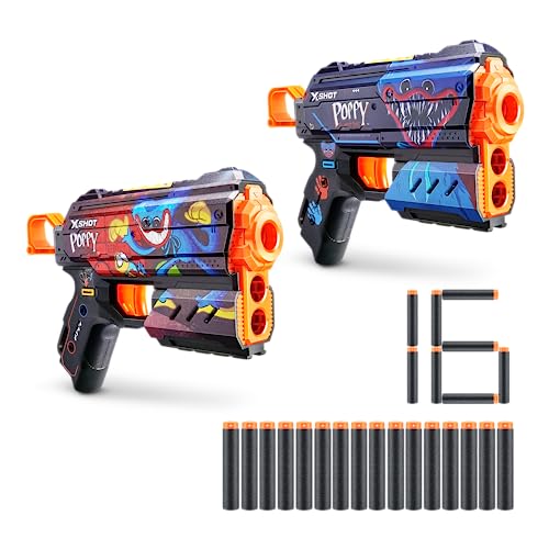 ZURU X-Shot Skins Flux Poppy Playtime Dart Blaster, Jumpscare + Toony, 16 Darts von XShot