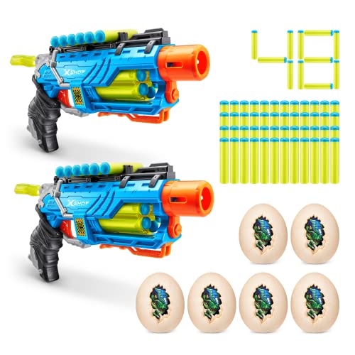 X-Shot Dino Attack Dino Striker Schaumstoffdart-Blaster 2er Pack (6 mittlere Dino-Eier, 48 Darts) von XShot