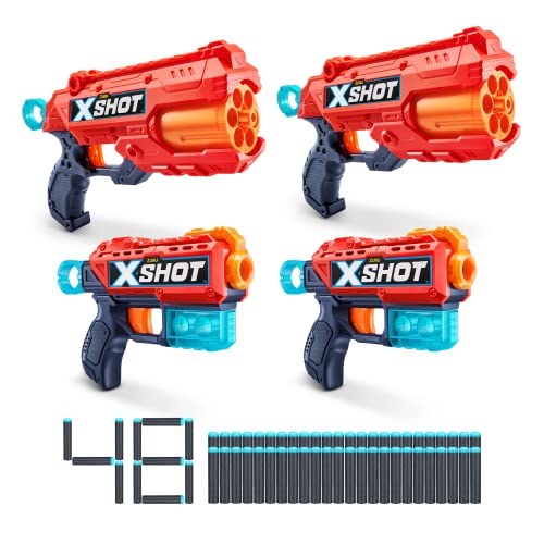 X-Shot Excel Double Kickback Blaster, Double Reflex 6 Schaumstoffdart-Blaster Kombi Value Pack (48 Darts, 3 Dosen) von XShot