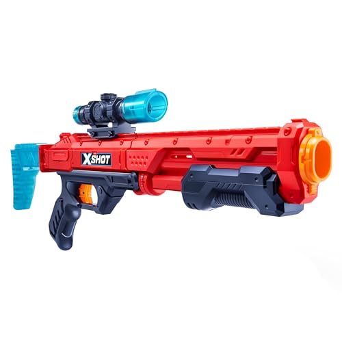 X-Shot Hawk Eye Blaster - Pump Action Blaster mit knickbarem Lauf, Zielfernrohr & 16 Darts von XShot