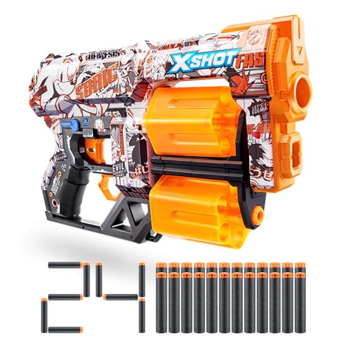 XSHOT Skins Dread Blaster Sonic Retro, Sonic The Hedgehog Design with 24 Darts, Double Rotating Barrels, Air Pocket Dart Technology, Toy Foam Blaster for Kids, Teens and Adults (24 Darts) von XShot