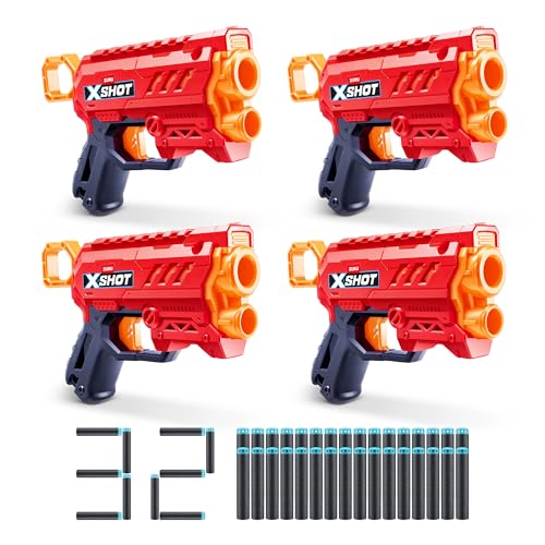 XSHOT Excel Micro 2.0 von ZURU mit 32 Darts, Einfaches Nachladen, Air Pocket Dart Technologie, Schaumstoff-Blaster für Kinder, Teenager und Erwachsene (4 Schaumstoff-Blaster mit 32 Darts) von XShot