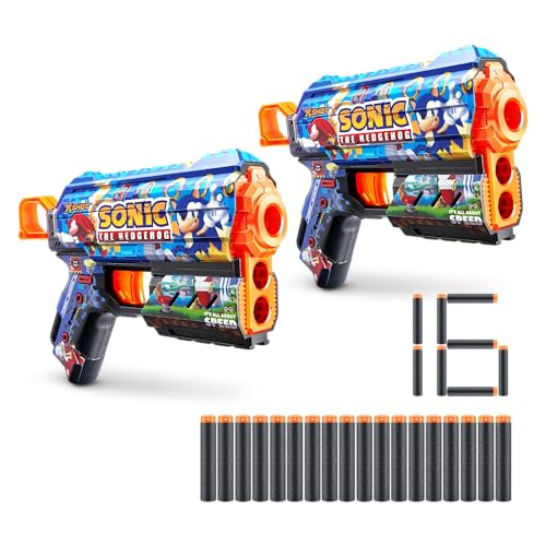 XSHOT Skins Flux Blaster Sonic Mega, Sonic The Hedgehog Design with 16 Darts, Easy Reload, Air Pocket Dart Technology, Toy Foam Blaster for Kids, Teens and Adults (2 Blasters, 16 Darts) von XShot