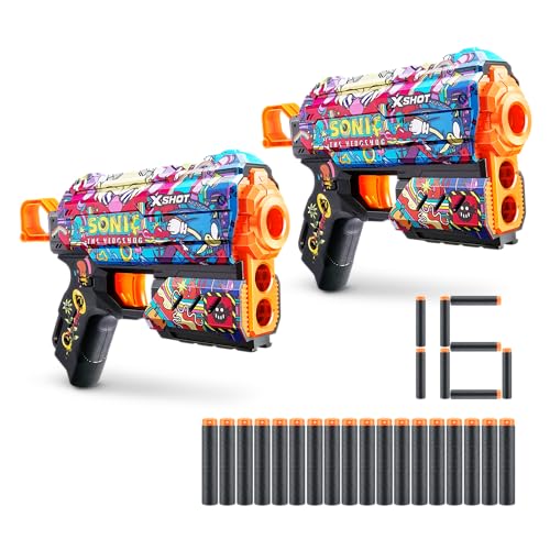 XSHOT Skins Flux Blaster Sonic Robotnik, Sonic The Hedgehog Design with 16 Darts, Easy Reload, Air Pocket Dart Technology, Toy Foam Blaster for Kids, Teens and Adults (2 Blasters, 16 Darts) von XShot