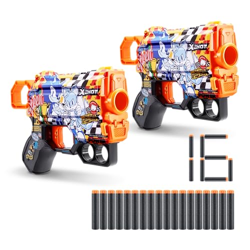 XSHOT Skins Sonic Super Speed Menace Blaster (2 Blasters) – Skin mit Sonic The Hedgehog (16 Darts) von ZURU von XShot