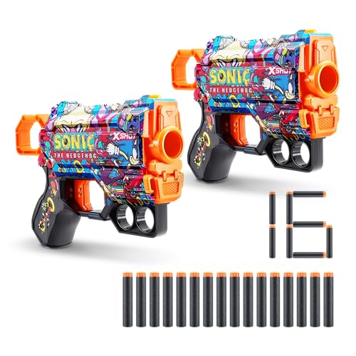 XSHOT Skins Robotnik Menace Blaster (2 Blasters) – Skin mit Sonic The Hedgehog (16 Darts) von ZURU von XShot