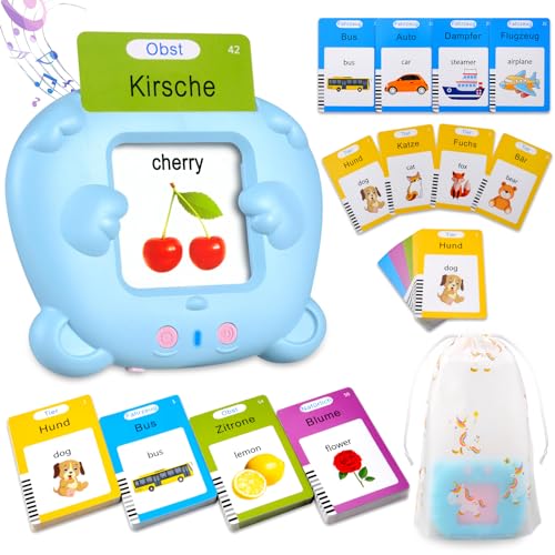 Sprechende Flash Karten, Standard Deutsch Lernspielzeug-112 Blätter 224 Wörter, Sprechende Lernkarten Kinderspielzeug Ab 2 3 4 5 6 Jahre, Geschenk Für Jungen Mädchen 2-4 Jahre (Blau) von XTACO