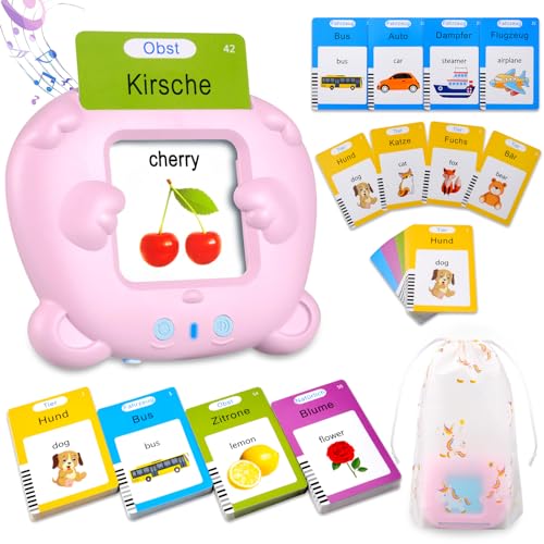 Sprechende Flash Karten, Standard Deutsch Lernspielzeug-112 Blätter 224 Wörter, Sprechende Lernkarten Kinderspielzeug Ab 2 3 4 5 6 Jahre, Geschenk Für Jungen Mädchen 2-4 Jahre (Rosa) von XTACO